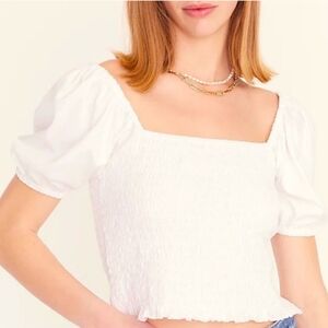 NWT J. Crew Smocked broken-in Jersey Cropped Top White Size XL